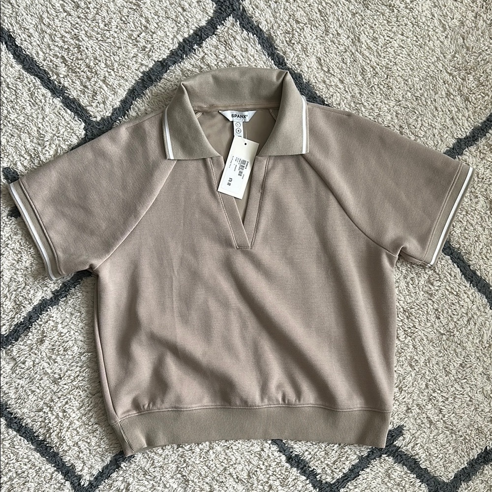 SPANX Tan Short Sleeve Polo Tee